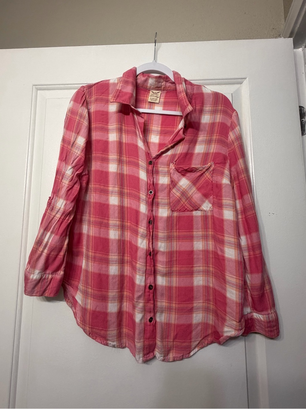 Vintage Faded Glory Pink and White Plaid Button-Down Shirt